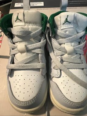 Jordan Kids White and Green High-Top Sneakers
